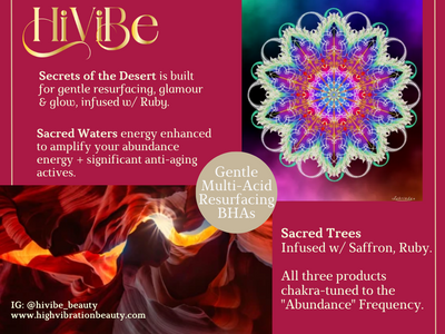 This label displays that this high vibe anti-aging skincare set set is tuned to 396 HZ, the frequency of the root chakra, essential for creating abundance.